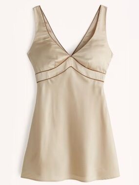 Abercrombie & Fitch satin champagne slip mini dress V-Neck size large tan NWT